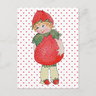 Cartão Postal Bonita Vintage Strawberry Girl