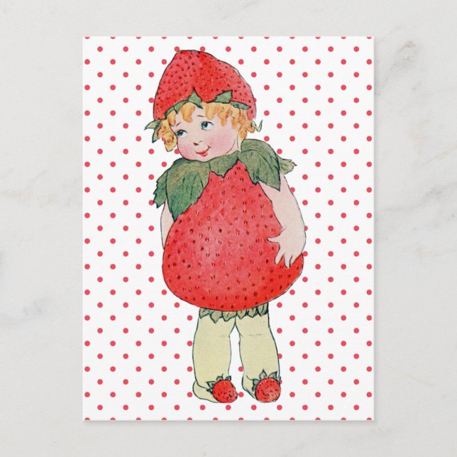 Cartão Postal Bonita Vintage Strawberry Girl (Frente)
