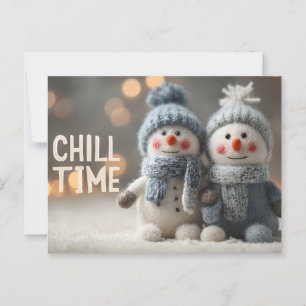 Cartão Postal Bonitas Bonitas Bonecas de Neve com Chapéus de Nev