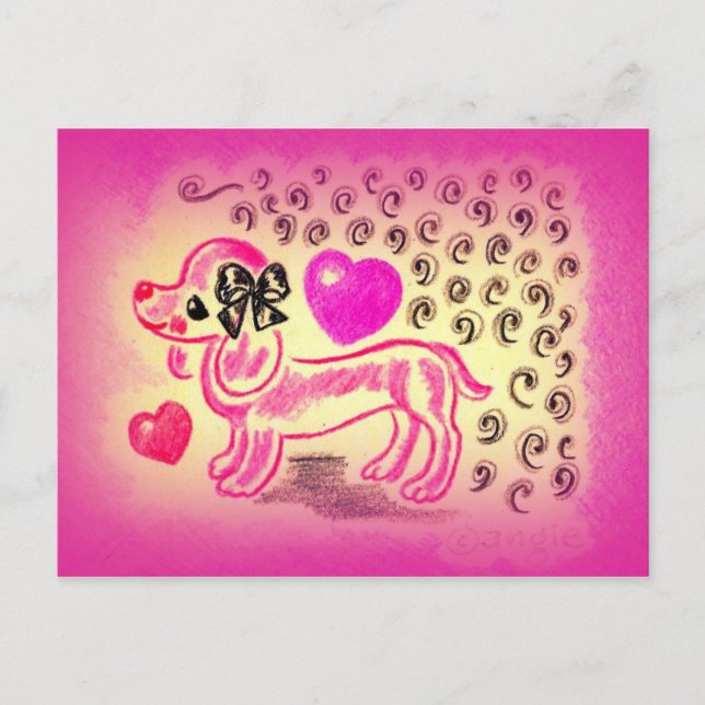 Cartão Postal Bonito Amor Dachshund (Frente)