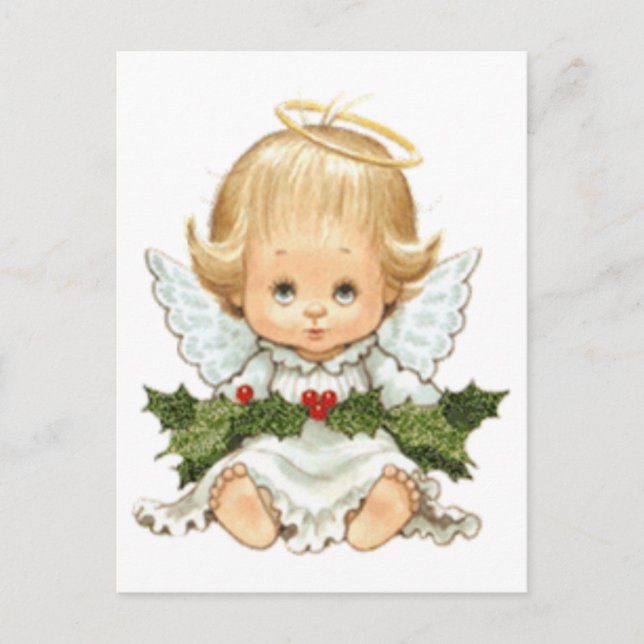 Cartão Postal Bonito Anjo de Natal e Holly (Frente)