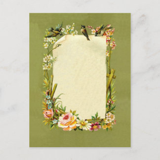 Cartão Postal Bonito Aves de Vintagem e Flores Desperdício de Fr
