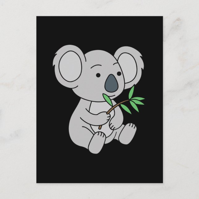 Cartão Postal Bonito Bebê Koala Com Folhas De Eucalyptus (Frente)
