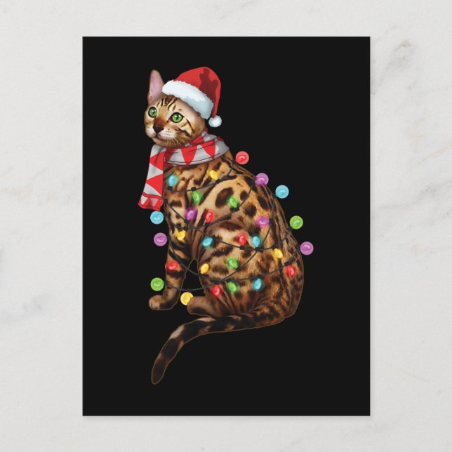 Cartão Postal Bonito Bengala Gato Engraçado Presentes de Natal (Frente)