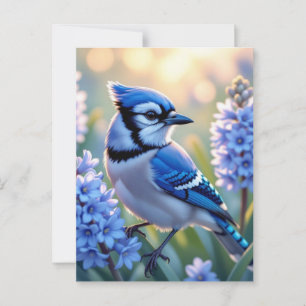 Cartão Postal Bonito Blue Jay e Lilacs   Só dizendo "Oi"