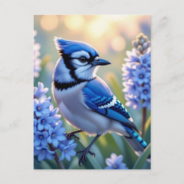 Cartão Postal Bonito Blue Jay e Lilacs | Só dizendo "Oi" (Frente)