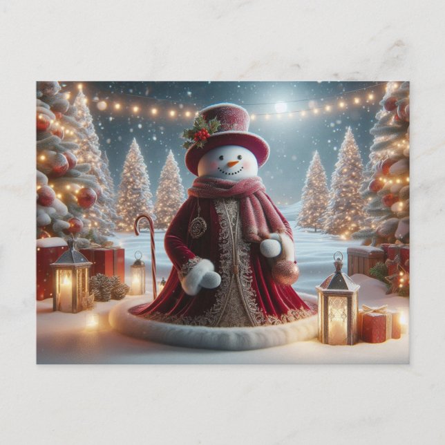 Cartão Postal Bonito boneco de neve de Natal (Frente)
