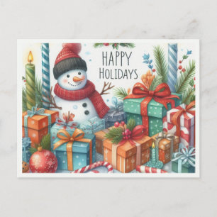 Cartão Postal Bonito Boneco de Neve de Natal Feliz Natal
