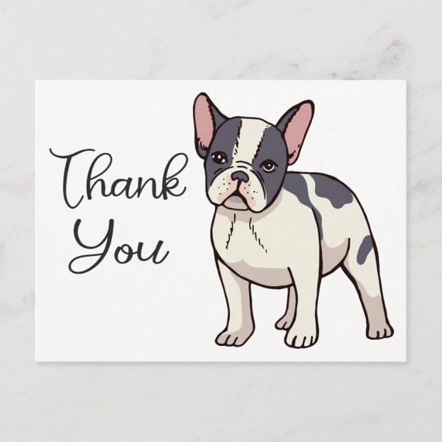 Cartão Postal Bonito Buldogue Francês Obrigado Frenchie Puppy Do (Frente)