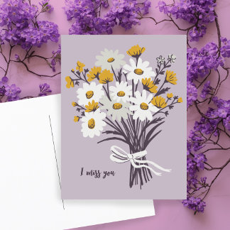 Cartão Postal Bonito Buquê Daisy, SINTO SUA FALTA DE VOCÊ
