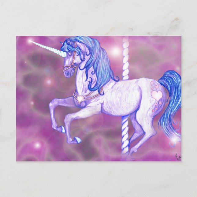 Cartão Postal Bonito Carrossel Unicorn Art (Frente)