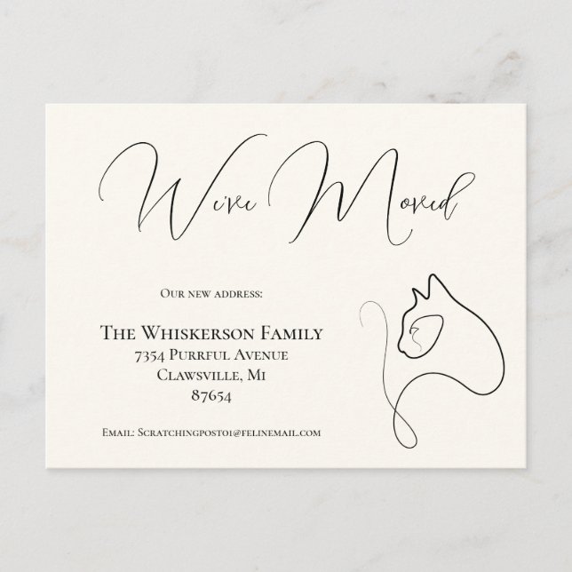 Cartão Postal Bonito Cat Black & Ivory Nós mudamos o anúncio (Frente)