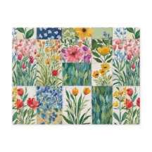 Cartão Postal Bonito com Padrão Floral em Patchwor
