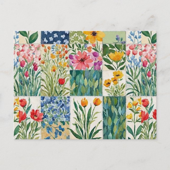 Cartão Postal Bonito com Padrão Floral em Patchwor (Frente)