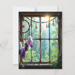Cartão Postal Bonito Dreamcatcher Roxo na Janela