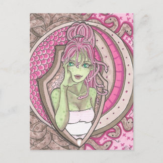 Cartão Postal Bonito em rosa Medusa Fantasy Art Nouveau Retrato