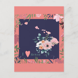 Cartão Postal Bonito Floral I Love Hawaii State Map Postcard
