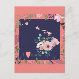 Cartão Postal Bonito Floral I Love Hawaii State Map Postcard