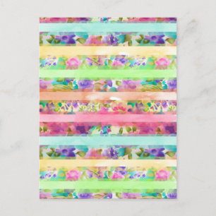 Cartão Postal Bonito flores listras Pintas aquarelas
