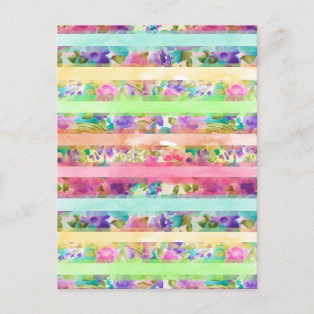 Cartão Postal Bonito flores listras Pintas aquarelas (Frente)