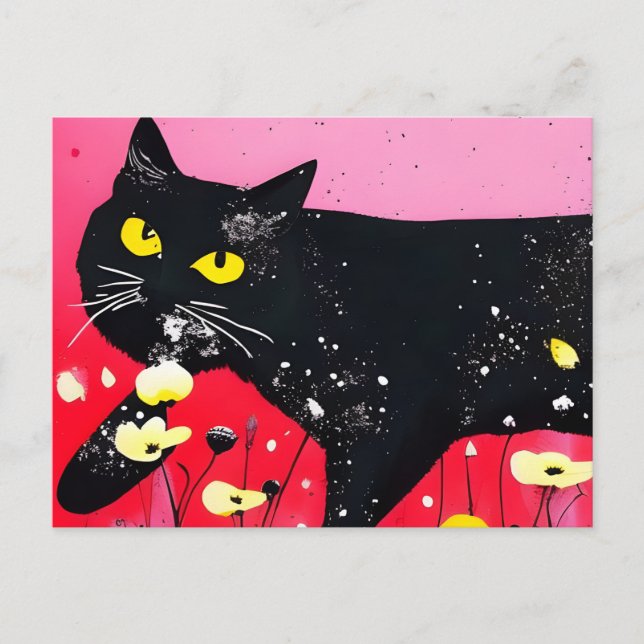 Cartão Postal Bonito Gato Negro (Frente)