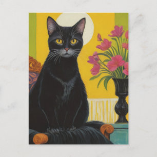 Cartão Postal Bonito Gato Negro