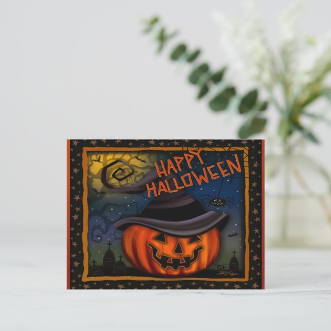Cartão Postal Bonito Jack O Lanterna Pumpkin Halloween (Em pé/Frente)