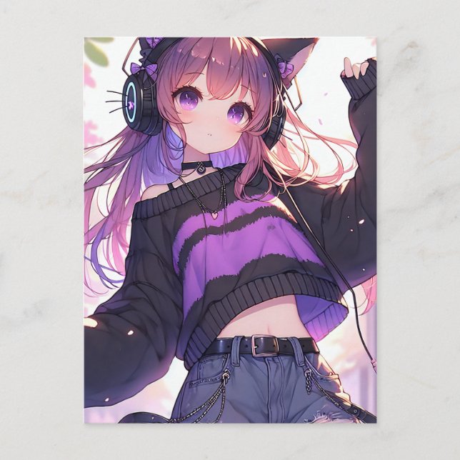 Cartão Postal Bonito Menina de Animação na Festa de aniversário  (Frente)