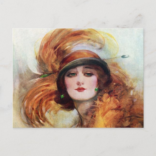 Cartão Postal Bonito Mulher Flapper Fashion 1920 (Frente)