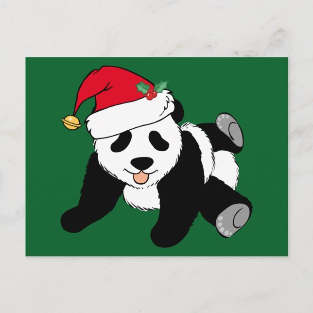 Cartão Postal Bonito Natal Panda Bear Santa Hat Verde (Frente)
