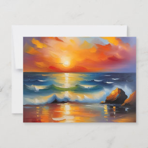 Cartão Postal Bonito óleo Pintura do pôr do sol laranja sobre o 