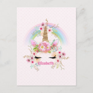 Cartão Postal Bonito Orçamento Girly Pink Unicorn Floral Chamado