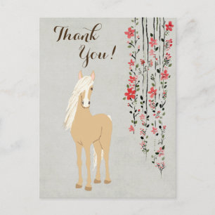 Cartão Postal Bonito Palomino Pony e Flores Cavalo Obrigado