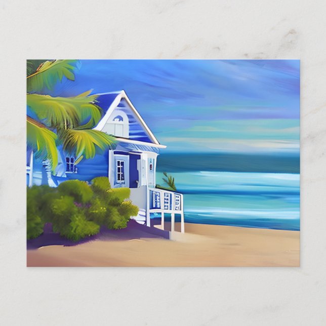 Cartão Postal Bonito Paraíso Tropical Azul | Dizendo Alô (Frente)