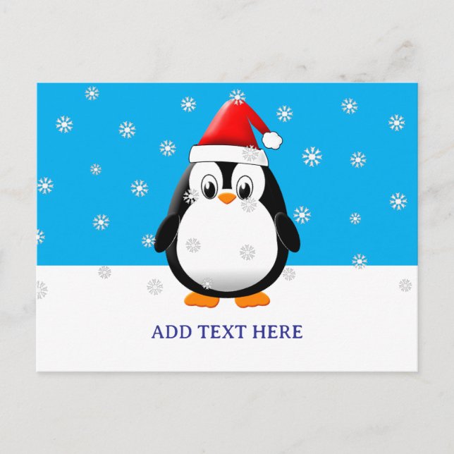 Cartão Postal Bonito Pinguim Neve Flocos de Neve Fala Natal Pers (Frente)