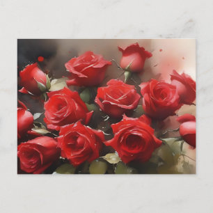 Cartão Postal Bonito pintura aquarela do jardim rosa vermelha br