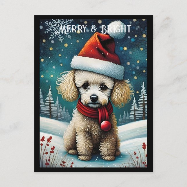 Cartão Postal Bonito Poodle Snowy Meadow Papais noeis Cachorro N (Frente)