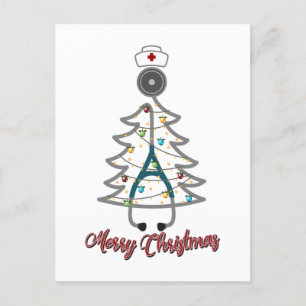 Cartão Postal Bonito presente de Natal do Estetoscópio de Árvore
