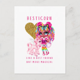 Cartão Postal Bonito presente para meninas, magia Unicórnio rosa