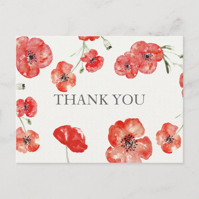 Cartão Postal Bonito Red Poppies floral Obrigado (Frente)