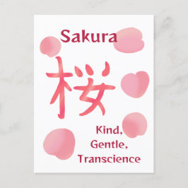 Cartão Postal Bonito Sakura Kanji com Hanakotoba