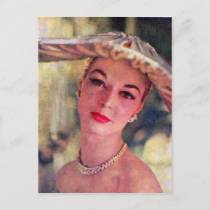 Cartão Postal bonito senhora, chapéu grande