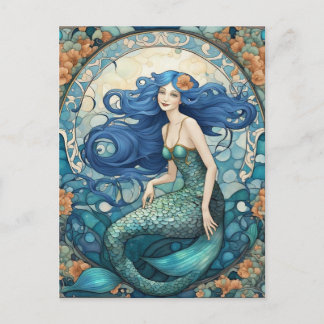 Cartão Postal Bonito Sereid Art Nouveau Art Deco Azul