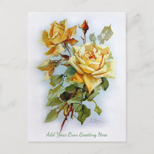 Cartão Postal Bonito Vintage, Rosas Amarelas, Adicione Sua Próp