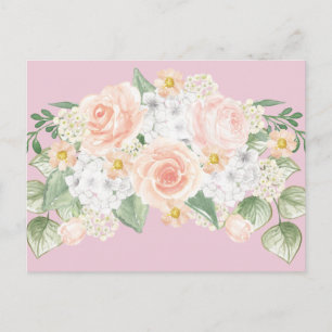 Cartão Postal Bonito Watercolor, Buquê Floral, Rosas Rosa