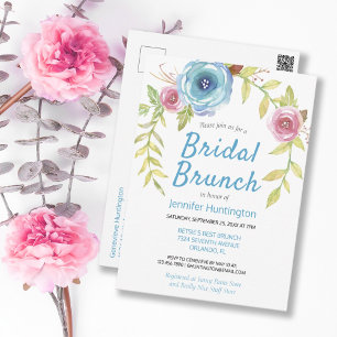 Cartão Postal Bonito Watercolor Floral Chá de panela Brunch