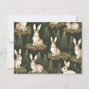 Cartão Postal Bonitos Bunnies Divertidos No Fundo Evergreen