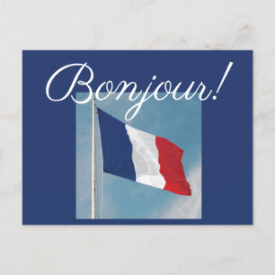 Cartão Postal Bonjour, com a bandeira da França