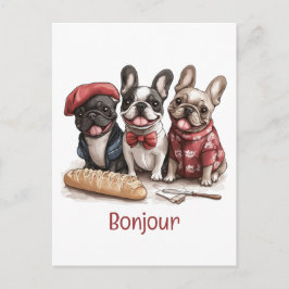 Cartão Postal Bonjour French Bulldogs
