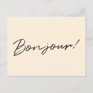 Cartão Postal Bonjour! Modern Script Cream Ivory French Hello